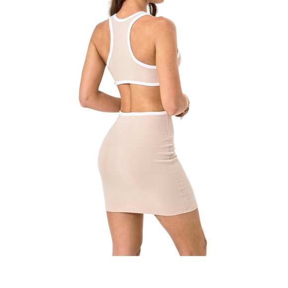 NauLon Womens Open Back Bodycon Dress Cut Out Waist Ribbed Ankle Length Size M - Picture 2 of 13